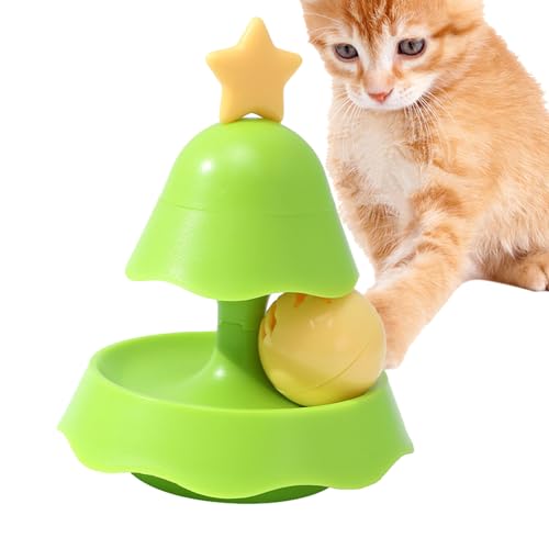 Anulely Drehbare Katzenspielzeugbälle, Weihnachtsbaum-Drehteller-Rollerbälle, 2-lagiges interaktives Katzenrollspielzeug mit Katzenminze und Teaser-Spielzeug für kleine Haustiere und Katzen von Anulely