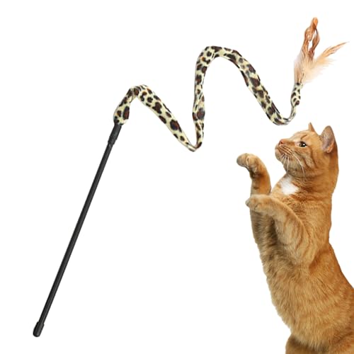 Anulely Katzen-Feder-Spielzeugstab, Katzen-Teaser-Stick-Spielzeug,Teasing Wand Pet Catcher Stick mit Feder | Haustier-Trainingsgerät, Leopardenmuster, Katzen, Kätzchen, Spielen von Anulely