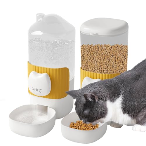 Anulely Katzenfutter- und Wasserspender-Set, automatischer Katzenfutterspender und Wasser | Futterautomat für Hunde - Katzenfutter- und Wasserspender, Hundefutter- und Tränkeset für kleine mittelgroße von Anulely