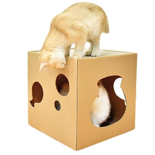 Anulely Katzenhaus aus Pappe, Katzenkratzbox | Doppellagige Katzenhäuser aus Wellpappe | Nistkasten, Kratzbett, Haustierversteck für Hauskatzen, Kleintiere von Anulely