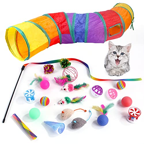 Anulely Katzenspielzeugpakete für Hauskatzen | Verschiedenes Katzenspielzeug-Set inklusive faltbarem Regenbogen-Tunnel | Crinkle Balls Bell, kreatives Frühlingsspielzeug-Set von Anulely