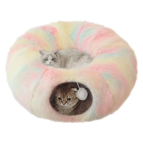 Donut-Katzentunnel,Donut-Tunnelbett für Katzen - Katzenhöhle Donut Rundes Spielzeug,Zusammenklappbarer Katzendonut, waschbares Katzentunnelspielzeug mit Plüschball für Katzen, Kaninchen, Anulely von Anulely