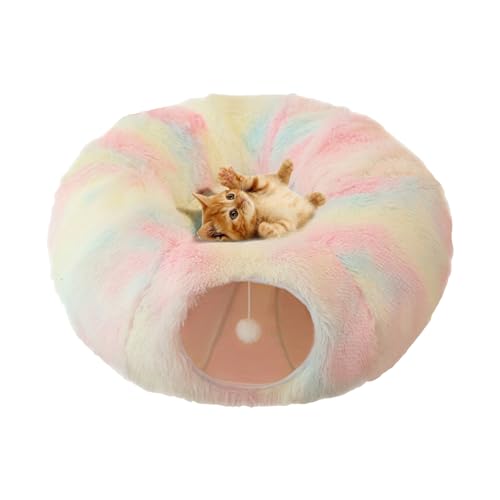 Donut-Tunnelbett für Katzen - Donut Waschbares Katzentunnelbett mit Plüschtier,Faltbare, Kratzfeste, runde Katzenbetthöhle, Katzenspielzeug für Katzen, Frettchen, Welpen, Kaninchen Anulely von Anulely