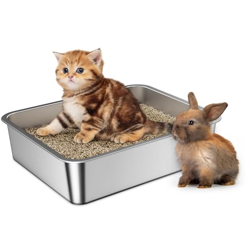 Anycoo Katzentoilette aus Edelstahl, klein, 44,5 cm L x 34,5 cm B x 10,2 cm H, Katzentoilette, Metall, kein Geruch, antihaftbeschichtet, leicht zu reinigen, rostfrei von Anycoo