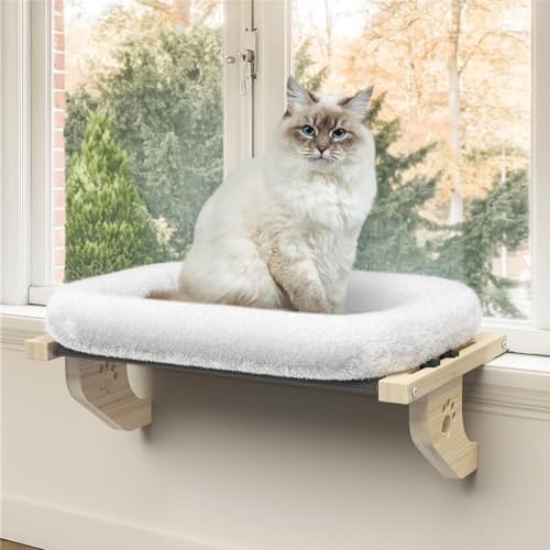 Anyelse Katzen-Fensterstange, Katzen-Fensterhängematte mit Holz- und Metallrahmen für große Katzen, verstellbare Katzen-Sitzstange für Fensterbank, Nachttisch, Schublade und Schrank (55 cm, weißer von Anyelse