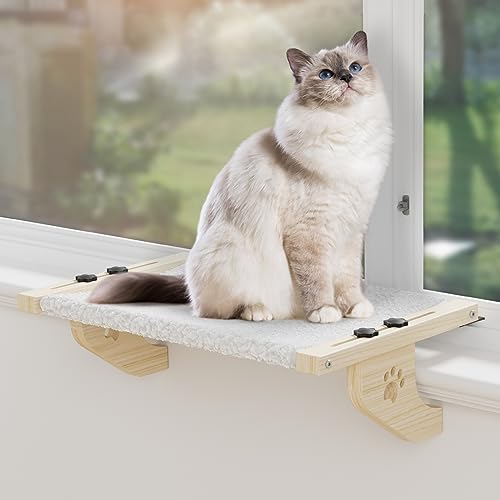 Anyelse Katzen-Fensterstange, Katzen-Fensterhängematte mit Holz- und Metallrahmen für große Katzen, verstellbare Katzen-Sitzstange für Fensterbank, Nachttisch, Schublade und Schrank (61 cm – weißer von Anyelse