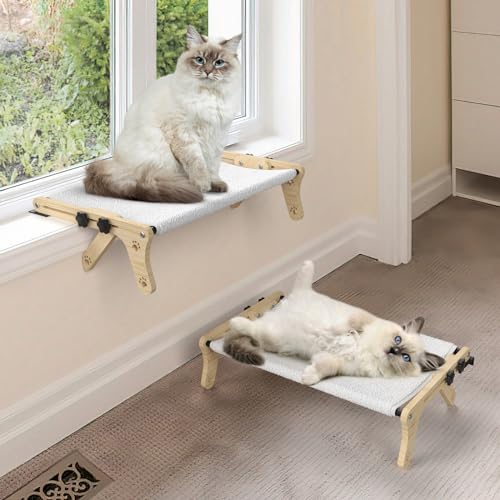 Anyelse Katzen-Fensterstange, Katzen-Fensterhängematte mit Holz- und Metallrahmen für große Katzen, verstellbare Katzen-Sitzstange für Fensterbank, Nachttisch, Schublade und Schrank (doppelte von Anyelse