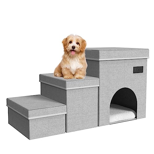 Hundetreppe, 3 Stufen, zusammenklappbar, Haustiertreppe mit Stauraum, Hundetreppe für Bett oder Couch für kleine, mittelgroße oder große Hunde, hält bis zu 45 kg Haustiere von Anysiny