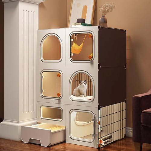 Katzenkäfig mit Katzentoilette, großer 2/3-stöckiger Katzenlaufstall, Katzenzwinger, Katzenlaufstall für den Innenbereich für Kleintiere, Auslaufplatz, ideal für 1–3 Katzen von AoBloom
