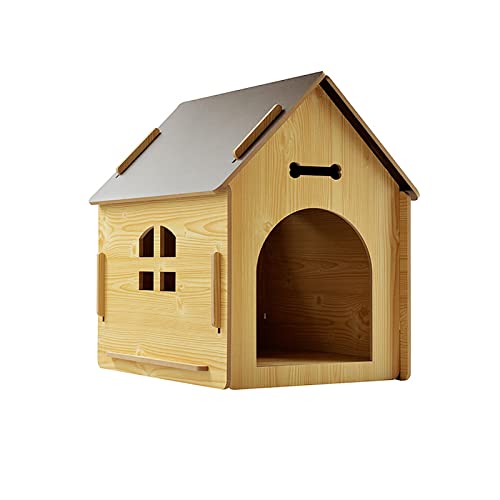 Katzenhaus Indoor Katzen Kleine Hundehöhle Bett Holzkäfige für kleine Haustiere mit Tür und Fenstern Abnehmbares Holz-Katzenhaus, Außenblockhütte Innenhaus (Farbe: A, Größe: L) von AoForce