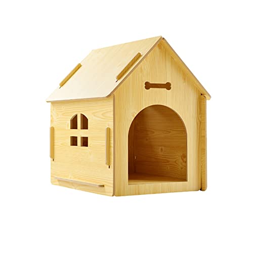 Katzenhaus Indoor Katzen Kleine Hundehöhle Bett Holzkäfige für kleine Haustiere mit Tür und Fenstern Abnehmbares Holz-Katzenhaus, Außenblockhütte Innenhaus (Farbe: A, Größe: M) von AoForce