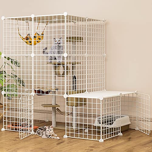 Katzenkäfig Metall Katzenhütte Frettchen Gehege Chinchilla Käfig Rampe/Leiter/Hängematte für Haustier Geschlossener Katzenkäfig mit Katzentoilette (Größe: 75 x 49 x 109 cm) von AoForce