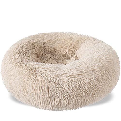 Aodafei Haustierbett Hund & Katze Kissen Bett Körbchen Hundebett Hundekissen Hundekörbchen Katzenbett Katzenkissen Rund Donut Herausnehmbaren Waschbar,Beige,50 cm von Aodafei