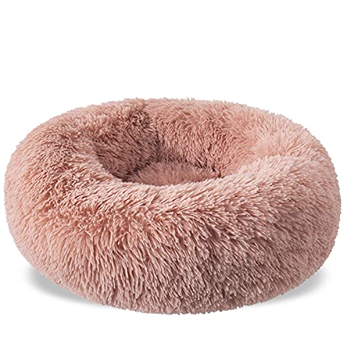 Aodafei Haustierbett Hund & Katze Kissen Bett Körbchen Hundebett Hundekissen Hundekörbchen Katzenbett Katzenkissen Rund Donut Herausnehmbaren Waschbar,Hellbraun,60 cm von Aodafei