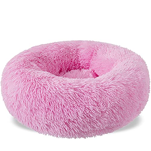 Aodafei Haustierbett Hund & Katze Kissen Bett Körbchen Hundebett Hundekissen Hundekörbchen Katzenbett Katzenkissen Rund Donut Herausnehmbaren Waschbar,Rosa,50 cm von Aodafei