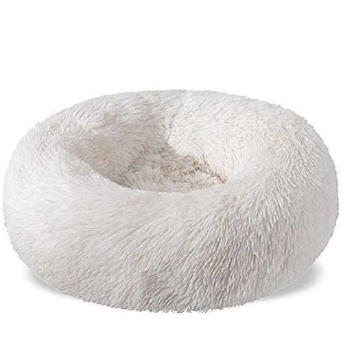 Aodafei Haustierbett Hund & Katze Kissen Bett Körbchen Hundebett Hundekissen Hundekörbchen Katzenbett Katzenkissen Rund Donut Herausnehmbaren Waschbar,Weiß,50 cm von Aodafei