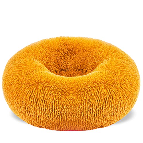 Aodafei Hundebett Donut Katzenbett Herausnehmbaren Waschbar Hundekissen Flauschig Katzenkissen Rund Hunde Katzen Körbchen Haustierbett Kissen Bett für Hunde Kisse,Golden,50 cm von Aodafei