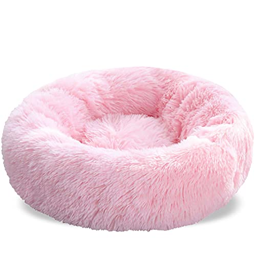 Aodafei Hundebett Donut Katzenbett Herausnehmbaren Waschbar Hundekissen Flauschig Katzenkissen Rund Hunde Katzen Körbchen Haustierbett Kissen Bett für Hunde Kisse,Hellrosa,50 cm von Aodafei