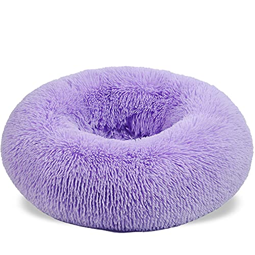 Aodafei Hundebett Donut Katzenbett Herausnehmbaren Waschbar Hundekissen Flauschig Katzenkissen Rund Hunde Katzen Körbchen Haustierbett Kissen Bett für Hunde Kisse,Lila,50 cm von Aodafei