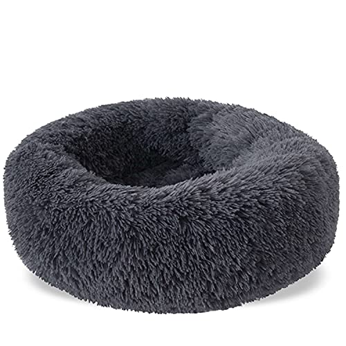 Aodafei Weiches Plüsch Haustierbett Hund & Katze Kissen Bett Körbchen Rund Donut Herausnehmbaren Waschbar,DunkelGrau,60 cm von Aodafei