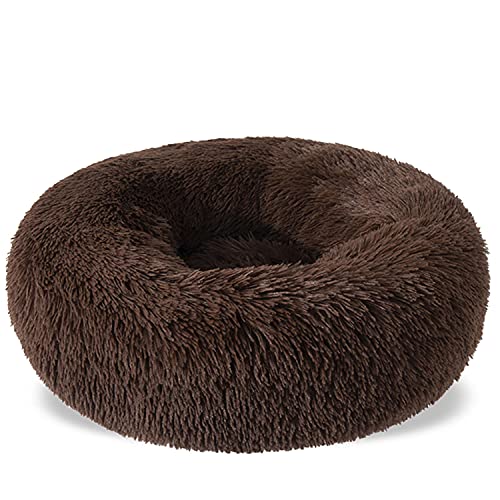 Aodafei Weiches Plüsch Haustierbett Hund & Katze Kissen Bett Körbchen Rund Donut Herausnehmbaren Waschbar,Dunkelbraun,60 cm von Aodafei