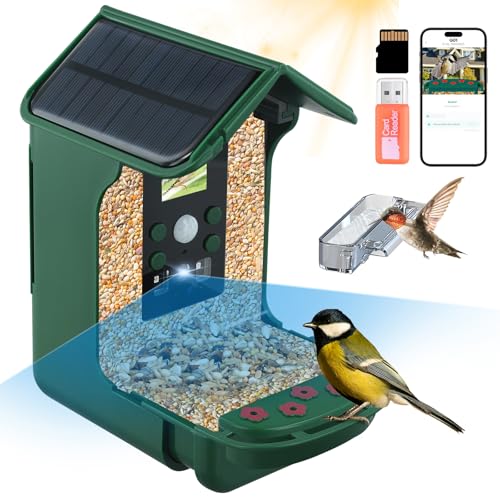 Vogelfutterhaus für den Außenbereich, mit Kamera, Vogelhaus für den Außenbereich, HD 1080P mit Solarsensor, automatischer Infrarot-Detektor für Vögel, mit LCD-Anzeige, Micro-SD-Karte mit 32 GB (grün) von Aofesel