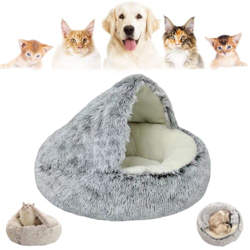 Cozy Cocoon Pet Bed for Dogs and Cats, Olvys Cozy Cocoon Pet Bed, Fidofaves Cozy Nook Pet Bed, Calming Dog Bed, Hooded Dog Bed for Small Dogs, Hooded Cat Bed Cave (65CM,Gray/Short Velvet) von Aoguni