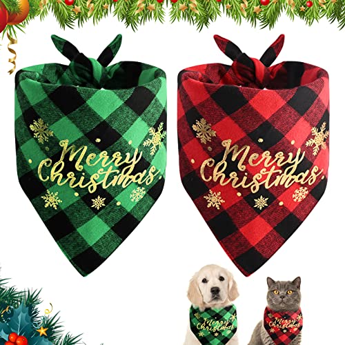 Aohcae 2 Stück Weihnachten Hund Bandana, Rot mit Grün Haustier Bandana Klassisch Kariert Hundehalstuch Weihnachten Hunde Hunde und Kleine Mittelgroße Welpen Katzen von Aohcae