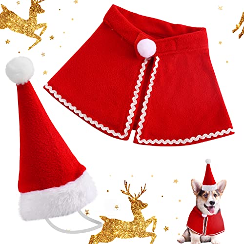 Aohcae Hunde Weihnachtskostüm, 2 Stück Rot Katzen Weihnachtskostüm Größe L katzenkostüm für Katzen Schal für Hunde, Katzen, Welpen, Geschenk(Weihnachtsmütze + Mantel) von Aohcae