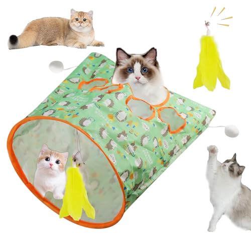 Katzentunnelbeutel für Indoor-Katzen, Katzenspiel-Tunnel-Spielzeug, zusammenklappbar, interaktives Katzenbohrtasche, Haustierspielzeug mit Plüschball, selbstinteraktives Spielzeug von Aohcae