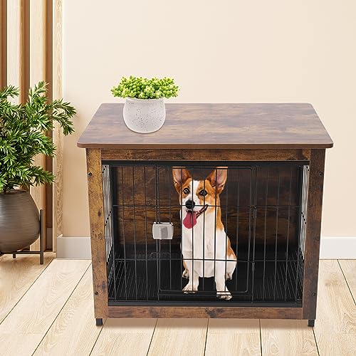 80 * 55 * 65cm Hölzerner Hundekäfig mit Tischoberfläche Hundebox für Hundehütte Indoor Vintage Hundehaus Tierkäfig, für Haushalte oder Tierhandlungen, Braun von Aohuada