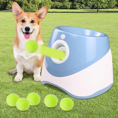 Aolawco Automatischer Ballwerfer, Ballwurfmaschine Hund mit 6 Pcs 2" Tennisbällen, Kann 10-30ft werfen, Interaktive Ballmaschine für Kleine und Mittlere Hunde von Aolawco