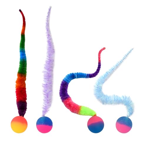 4-Teiliges Set Cat Teaser Sticks Elastische Kugeln Long Tail Balls Die Springbälle, Die Katzen Benutzen Interaktives Spielzeug für Haustiere von Aomhrek