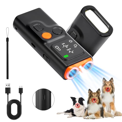 Aomig Anti Bell Gerät Hunde 4 Modi Hundetraining Antibell Ultraschall Gerät USB Aufladung Hunde Bellen Stoppen Hundeabwehr Erziehungshilfen für Hunde Automatisch Ausrüstung Nachtwanderungen (800MAh) von Aomig