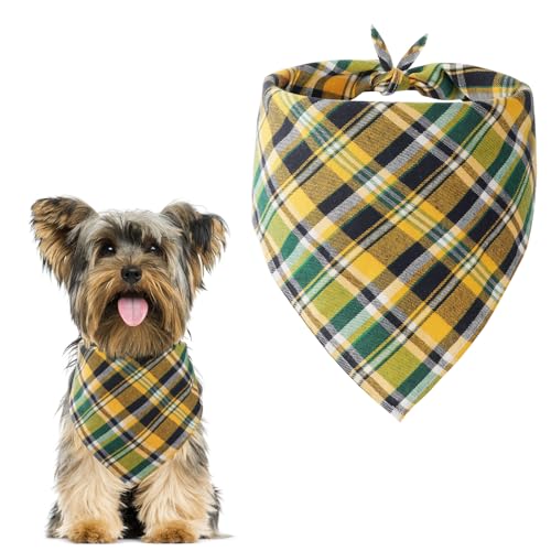 Aomig Bandana Hund Kopftücher Hunde Dreiecks Mode Halstuch Hundehalstuch klassisches Plaid Dreieckstuch Waschbare Hundehalstücher Geburtstag Hund für Kleine Mittel Große Hunde Katzen 50x50x70cm (Grün) von Aomig