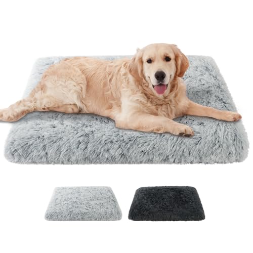 Aomig Hundebett Quadratisches Katzenbett Plüsch Katzendecke Flauschiges Hundebett Waschbar Hundematte Hundekissen Hundekorb Hundesofa für Kleine, Grosse, Mittelgroße Hunde Katzen (Hellgrau, 75*50*8cm) von Aomig