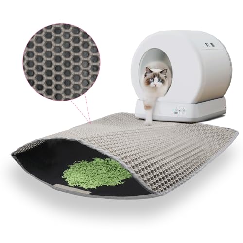 Aomig Katzenklo Matte EVA Katzenstreu Matte Wasserdichte Katzenklo Katzentoilette Matte Unterleger Waben Design Katzenklo Vorleger Doppelte Schichte Katzenstreu Matte Netz Katzenmatte (60*45cm, Grau) von Aomig