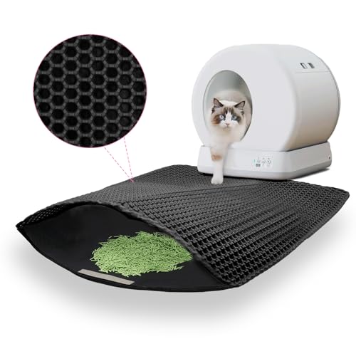 Aomig Katzenklo Matte Eva Katzenstreu Matte wasserdichte Katzenklo Katzentoilette Matte Unterleger Waben Design Katzenklo Vorleger Doppelte Schichte Katzenstreu Matte Katzenmatte (60 * 45cm, Schwarz) von Aomig