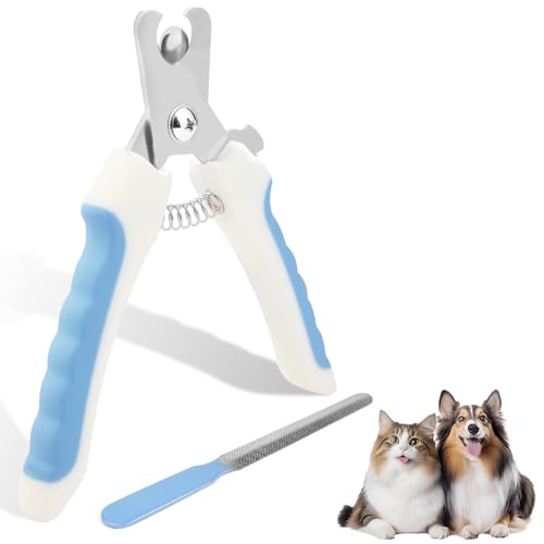 Aomig Krallenschleifer 2Pcs Profi Krallenschere für Hunde mit Nagelfeile Edelstahl Krallenschleifer Für Hunde Krallenschneider Krallen Hund Nail Clipper Groß Mit Sicherheitsschutz (B-Blau Weiß) von Aomig