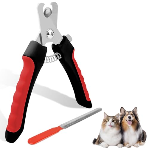 Aomig Krallenschleifer 2Pcs Profi Krallenschere für Hunde mit Nagelfeile Edelstahl Krallenschleifer Für Hunde Krallenschneider Krallen Hund Nail Clipper Nagelknipser Sicherheitsschutz (B-Schwarz Rot) von Aomig