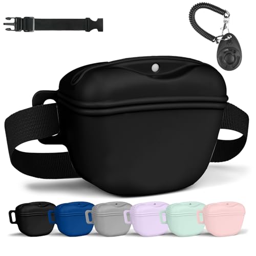 Aomig Leckerlibeutel für Hunde 3Pcs Hundeleckerli mit Trainingsklicker Gürtel Tasche Hundetraining Bauchtasche Gassitasche Futterbeutel Hunde Gassigehen Hundetraining Silikon Trainingstasche Schwarz von Aomig