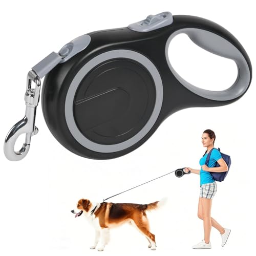 Aomig Rollleine für Hunde Hundeleine für Kleine Große Hunde 360° Verhedderungsfreier Ausziehbar mit Anti-Rutsch-Griff und Schnellbremskno Einziehbar Dog Leash für Training Spaziergänge (Grau-5m-20kg) von Aomig