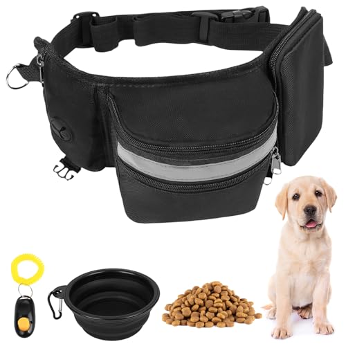 Aomig 3pcs Leckerlibeutel Faltbar Silikon Reisenäpfe für Hunde Hundepfeifen Hundeleckerli Futterbeutel Hunde Gassigehen Clicker Hundetraining Clickertraining Zubehör für Haustiertraining (Schwarz) von Aomig