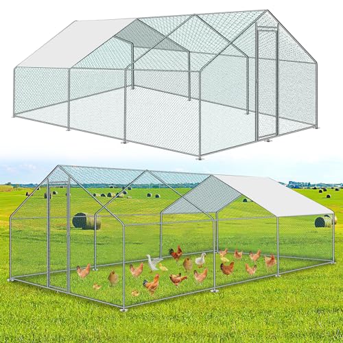 Aopunly Hühnerstall 3x6x2m Metall Freilaufgehege Freigehege mit Dachplane Schloss, Hühnerkäfig Heimtiergehege Kaninchenstall für Hühner Geflügel von Aopunly