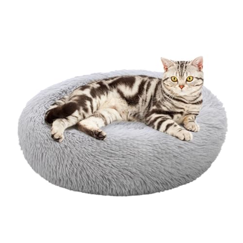 Aoresac Hundebett Donut Hundebett Weiches und Flauschiges Haustierbett, XS-3XL (XL x Ø 80 x H 26 cm für bis zu 25KG, Hellgrau) von Aoresac