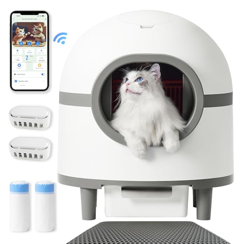 Aoruefar Selbstreinigende Katzentoilette, 60L Extra Große Kapazität, APP-Steuerung, Sicherheitsschutz, Smart Robot Katzentoilette für mehrere Katzen von Aoruefar