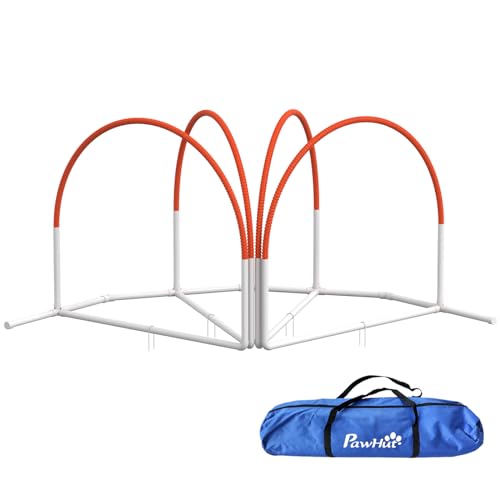 PawHut 4 Stück Agility Hundeset mit 4 Heringen, PE und ABS Agility Hundeausrüstung mit Oxford Stoff Tasche, 89x69x99 cm, Weiß und Orange von Aosom Italy