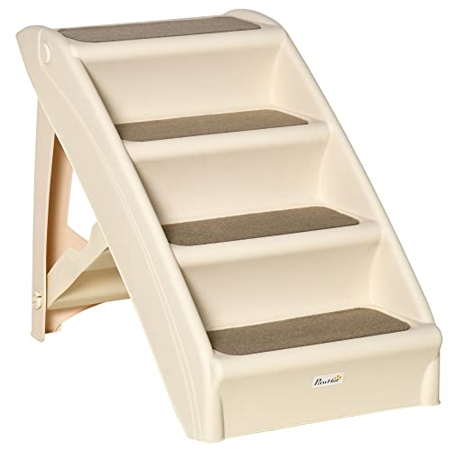 PawHut Faltbare Hundeleiter mit 4 rutschfesten Stufen, PP-Hundeleiter bis zu 10 kg, 62x38x49,5cm, Beige von Aosom Italy