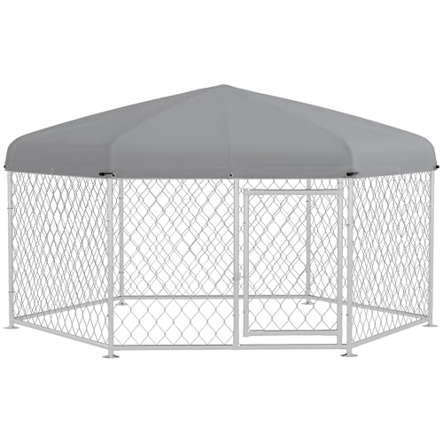 PawHut Großer Hundezaun, Sechseckiger Zwinger mit Dach aus UV-beständigem Oxford-Gewebe 2,1x1,85x1,5m, Silber und Grau PawHut Großer Hundezaun, Sechseckiger Zwinger mit Dach aus UV-beständigem Oxford-Gewebe 2,1x1,85x1,5m, Silber und Grau von Aosom Italy