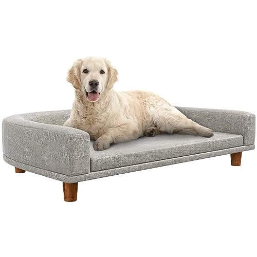 PawHut Großes Hundesofa mit erhöhten Beinen und abnehmbarem Kissen, Polyester und Hundesofa aus Holz, 98x67x25 cm, Grau von Aosom Italy